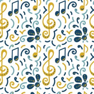 Seamless pattern. music concert festival. Musical note, treble clef, flowers