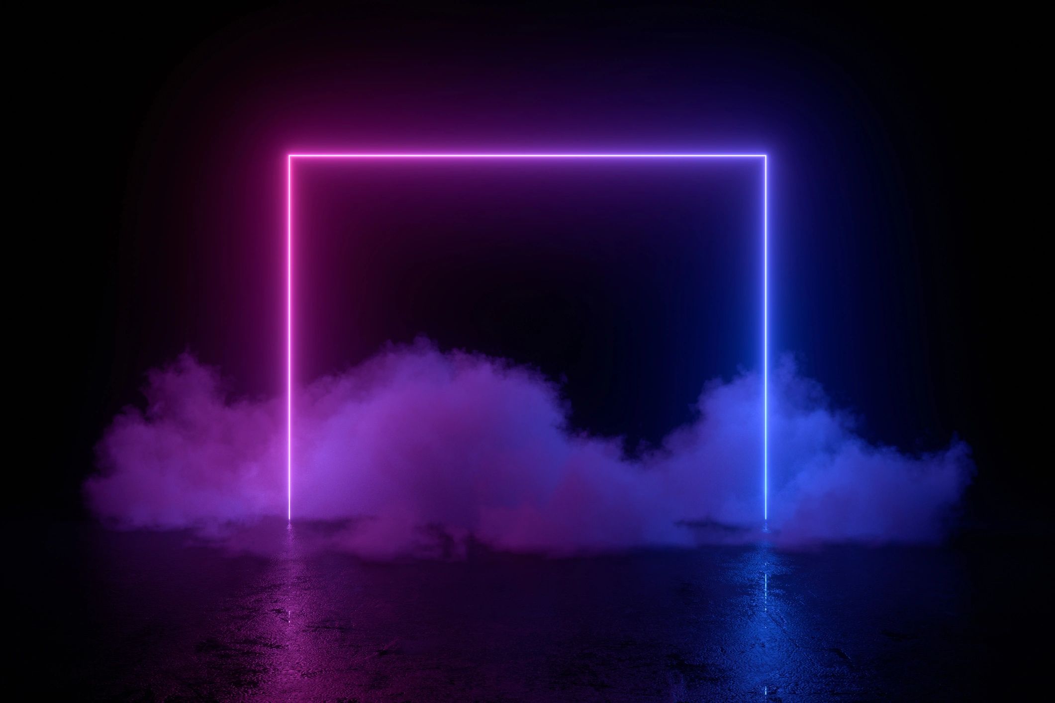 Neon abstract stage tunnel with glowing lights