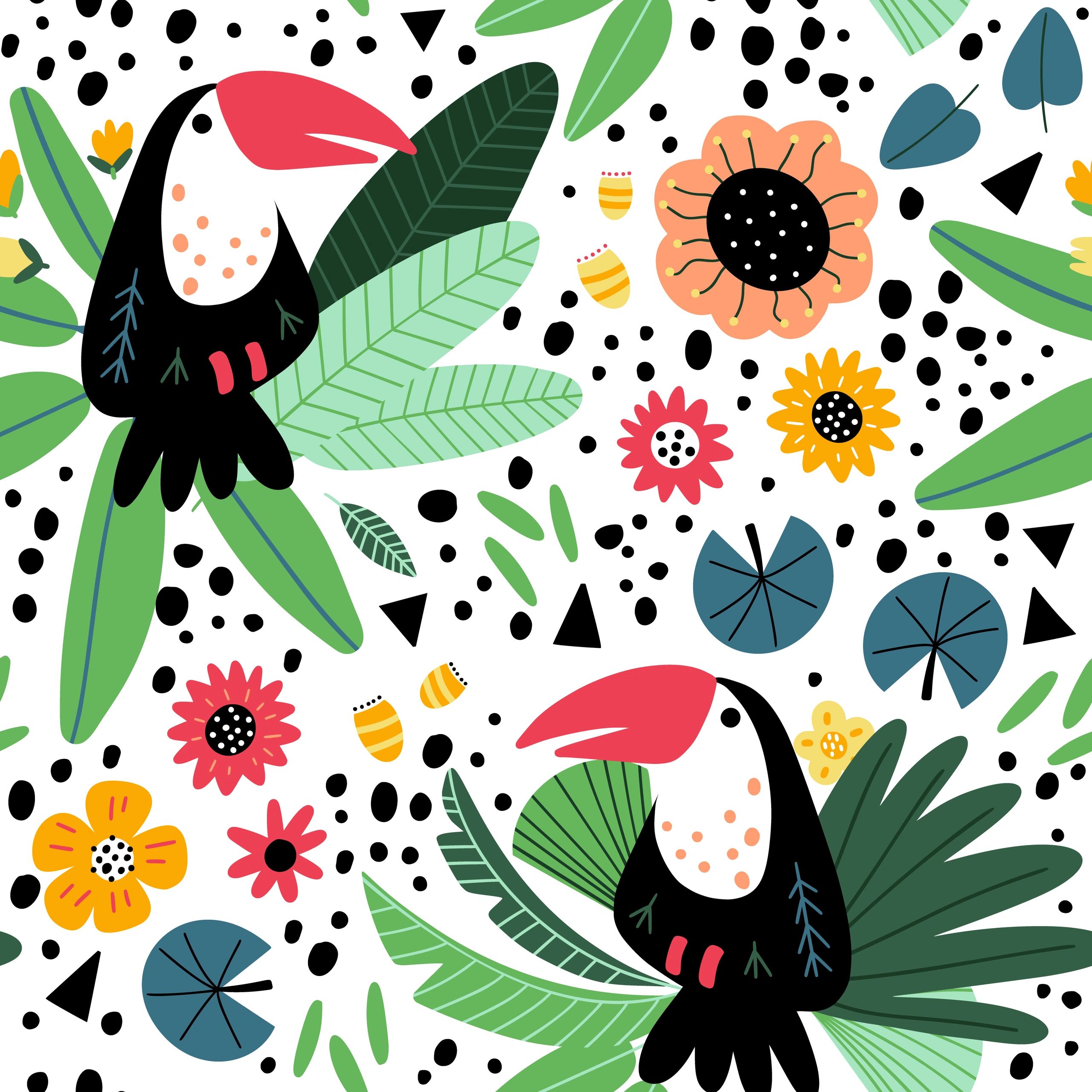 Colorful tropical bird seamless pattern