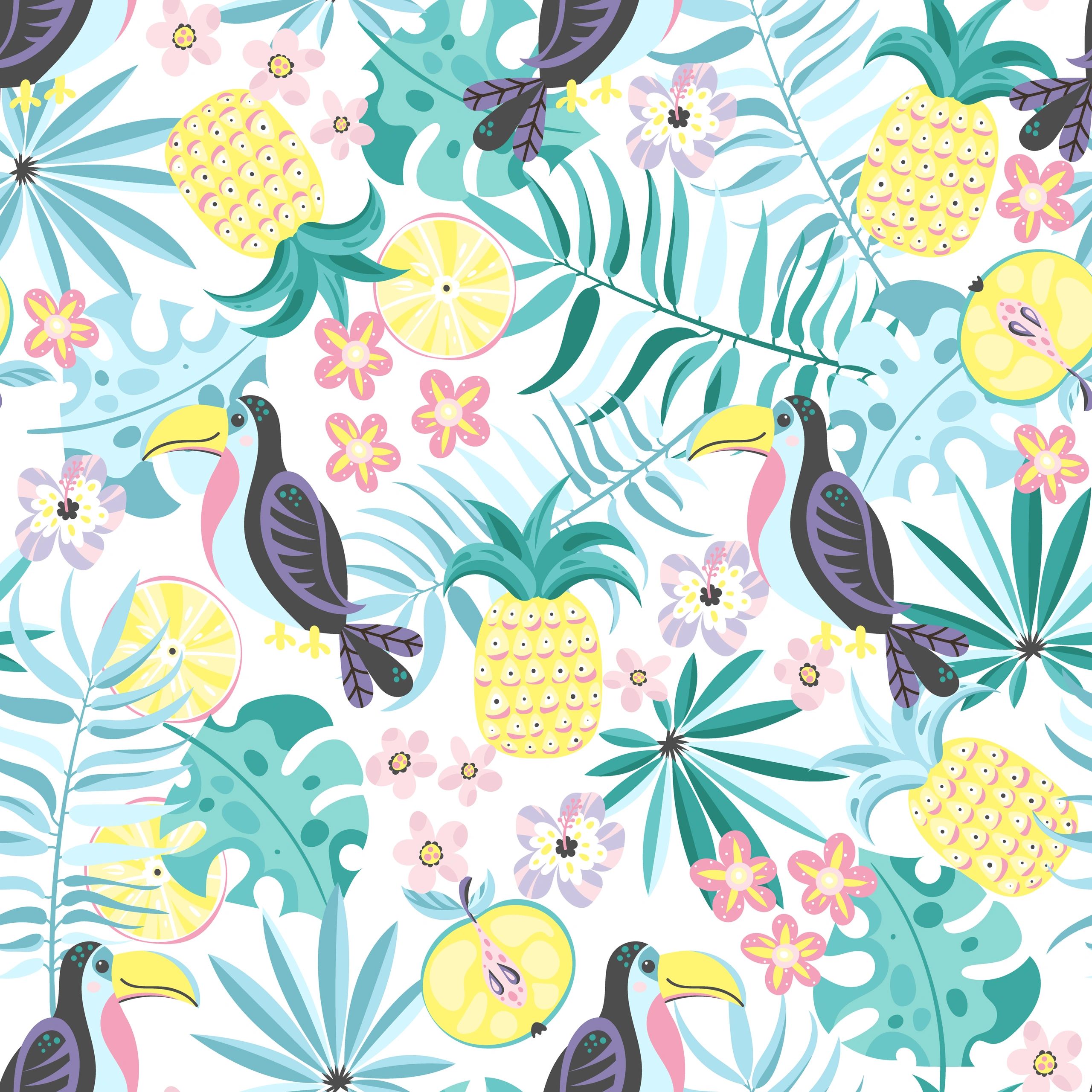 Toucan and fruit tropical pattern