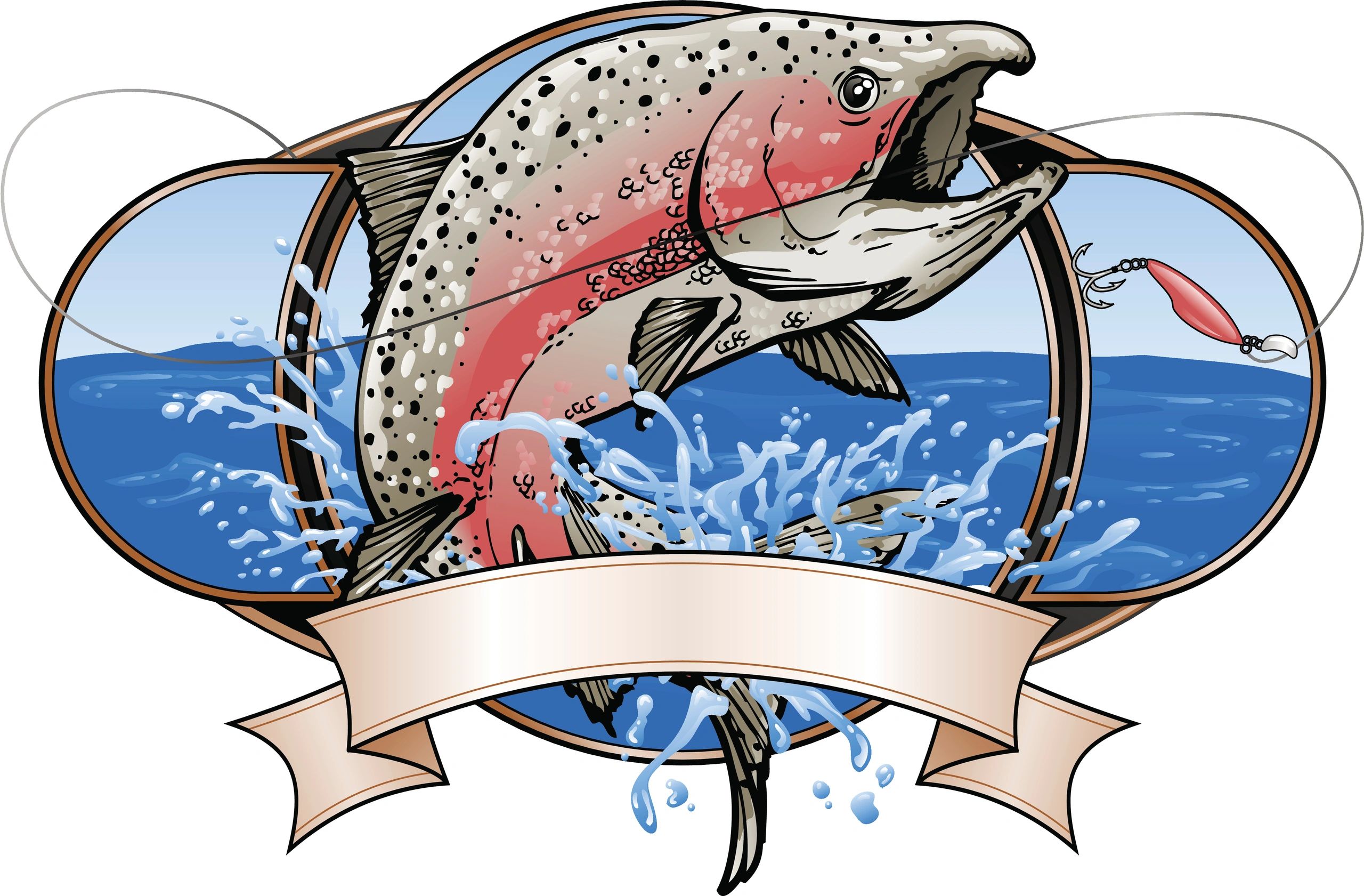 Illustrated salmon fishing artwork