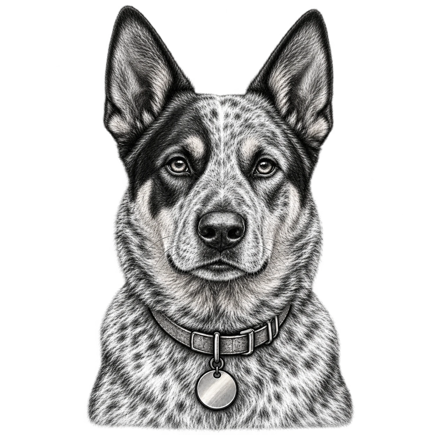 Australian Cattle Dog Black and White Customizable Sketch – Dog Portraits Design | MRK By Design
