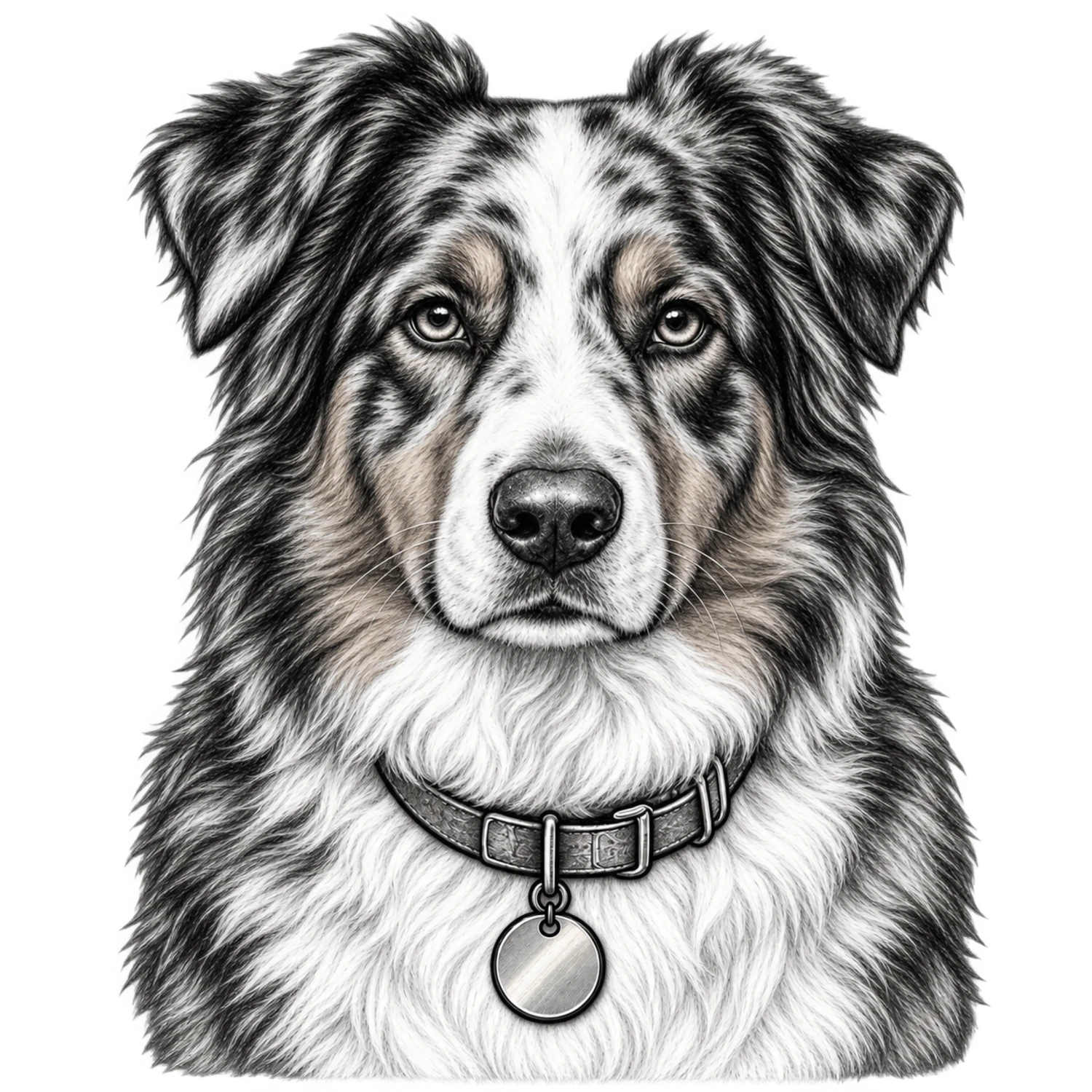 Australian Shepherd Black and White Customizable Sketch – Dog Portraits Design | MRK By Design