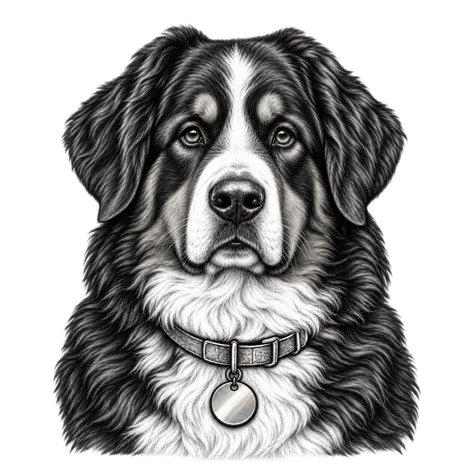 Bernese Mountain Dog Black and White Customizable Sketch – Dog Portraits Design | MRK By Design