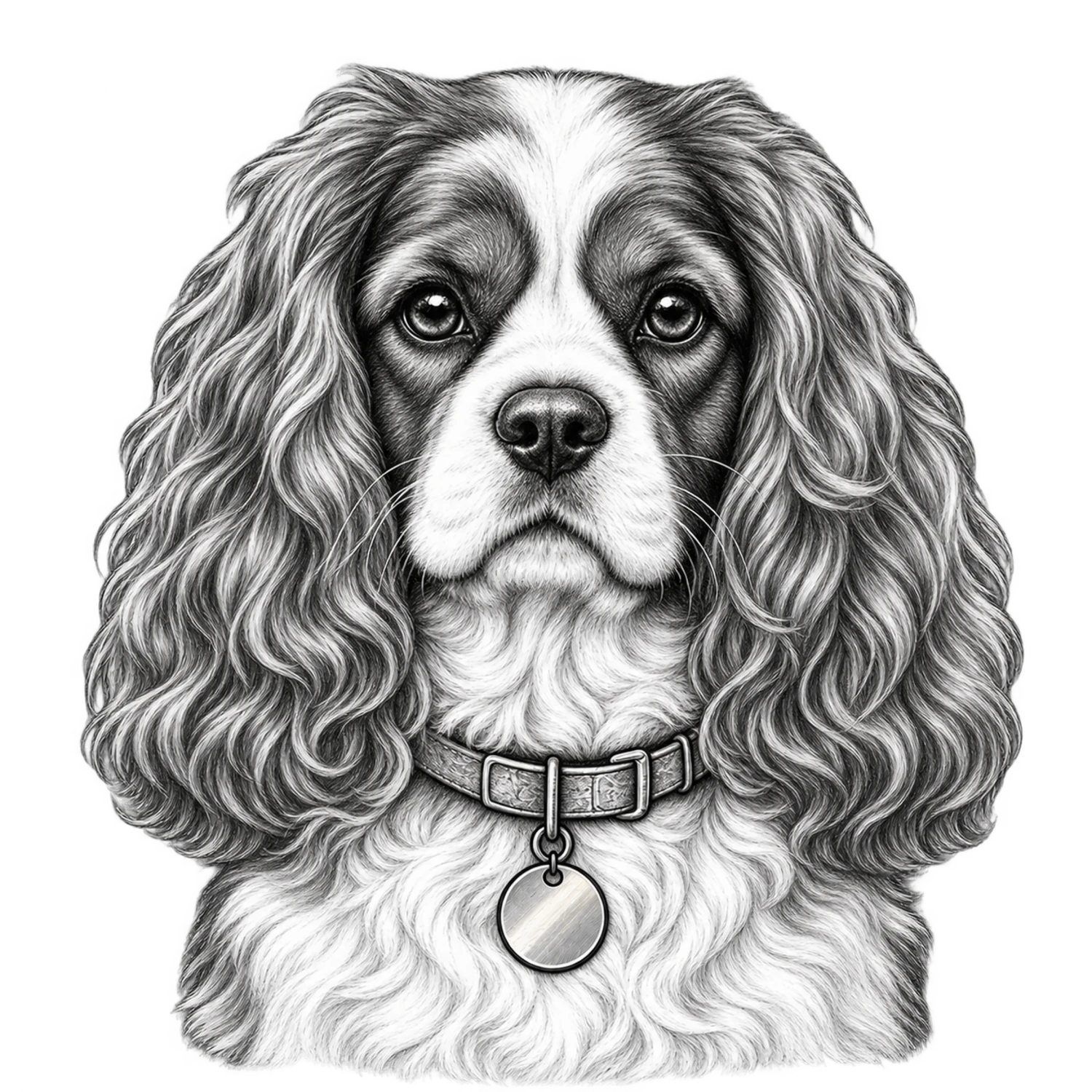Cavalier King Charles Spaniel Black and White Customizable Sketch – Dog Portraits Design | MRK By Design