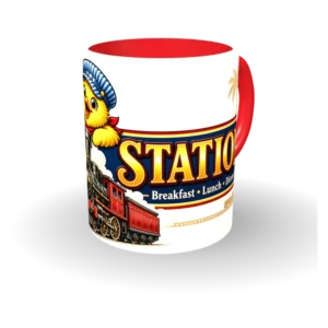 Egg Station mug banner-red