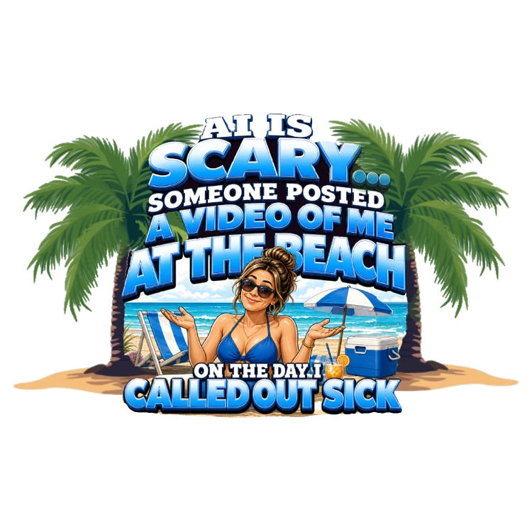 AI Is Scary: Beach Sick Day – Workforce Humor Design | MRK By Design