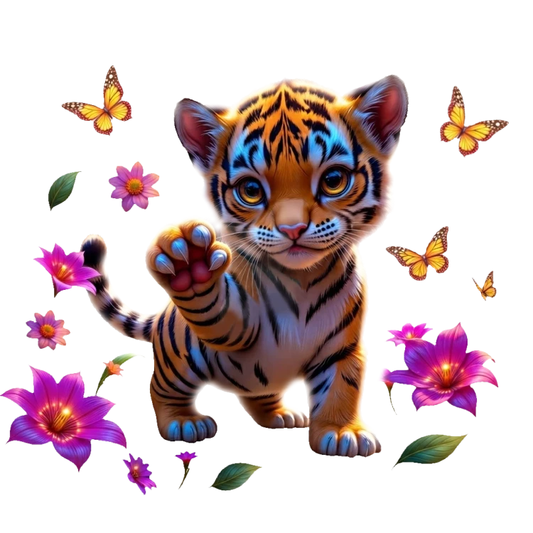 Cute Baby Tiger and Butterflies – Exotic Animals Design | MRK By Design