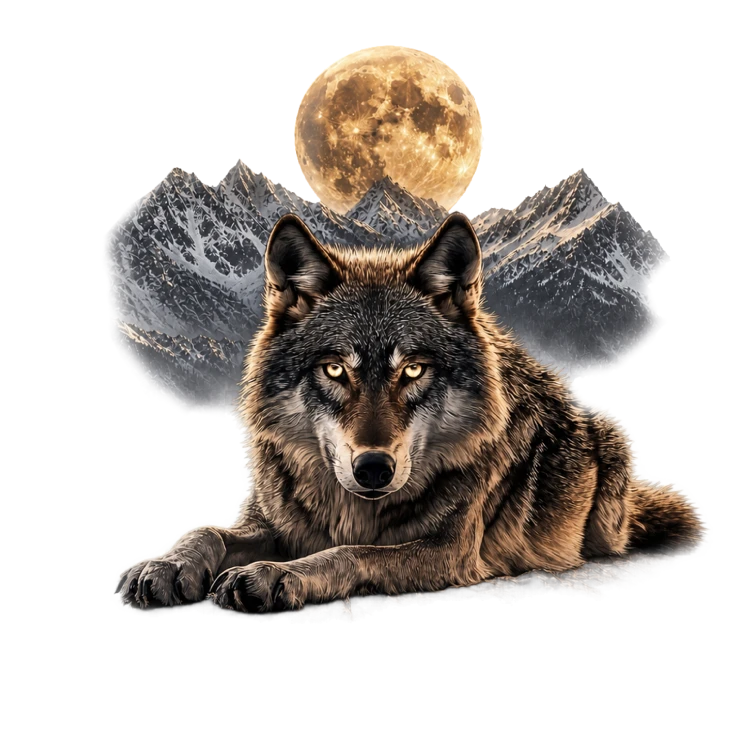 Beautiful Wolf in the Mountain Moonlight – Wolves Design | MRK By Design