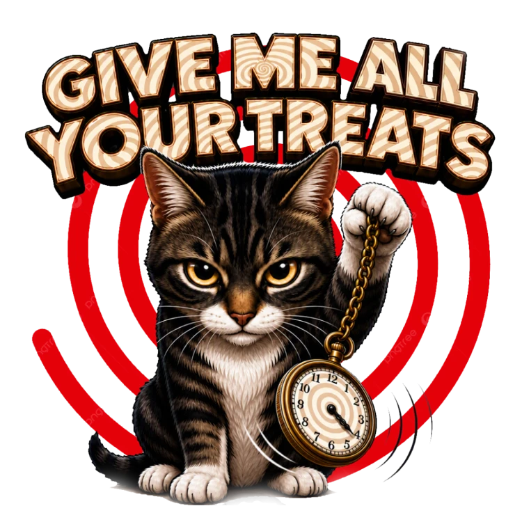 Cat Hypnotist: Give Me All Your Treats – Witty Kitties Design | MRK By Design
