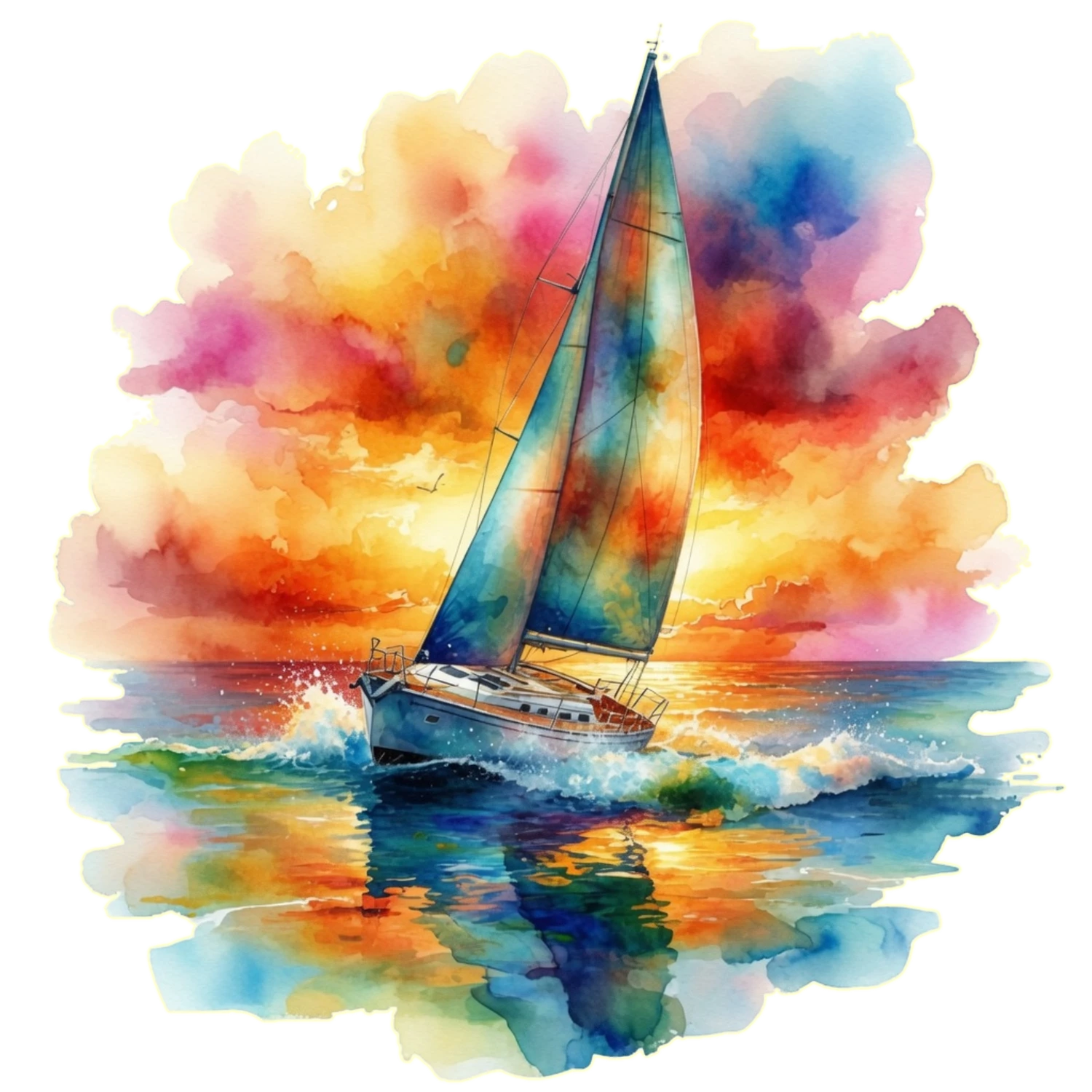 Watercolor Sailboat at Sunset – Mrks Design Chaos Design | MRK By Design