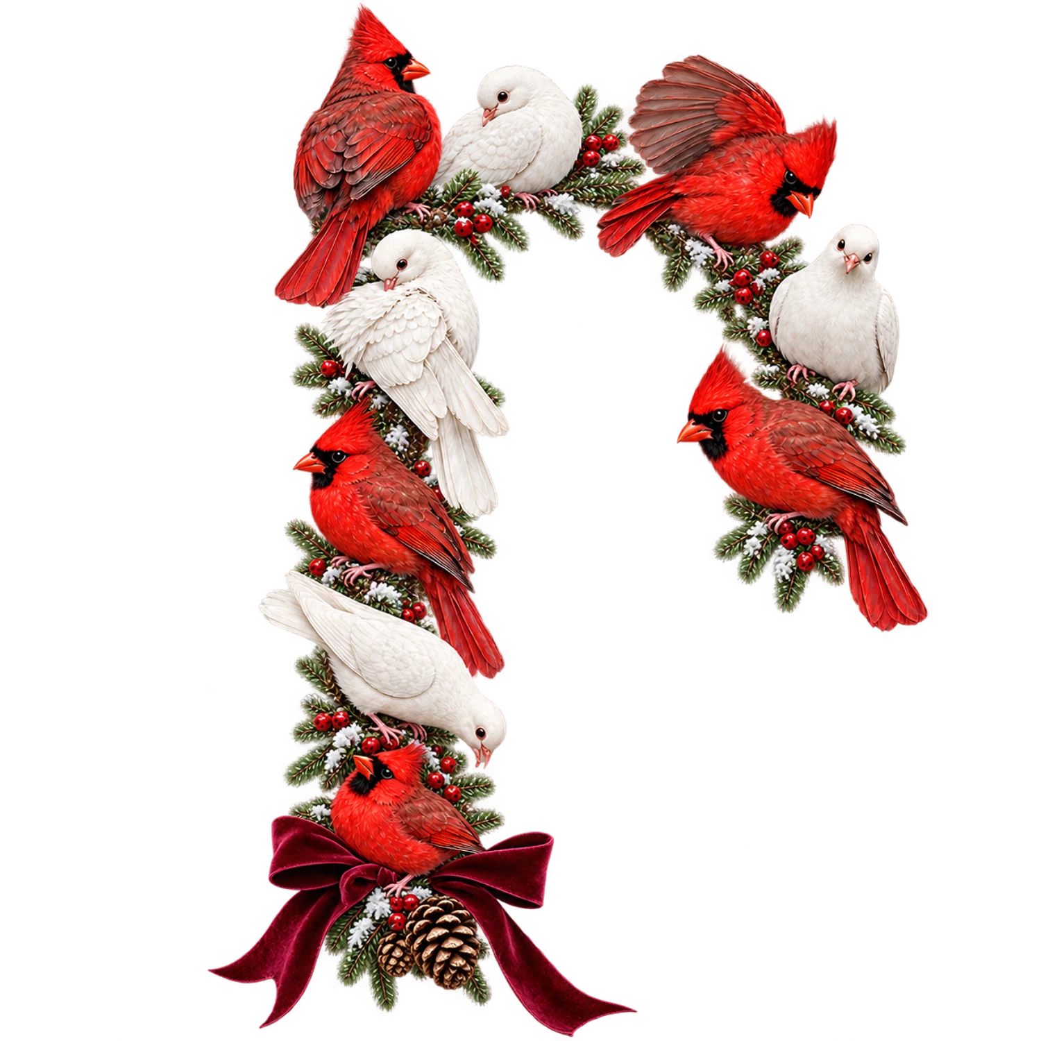 Cardinals and Doves Candy Cane