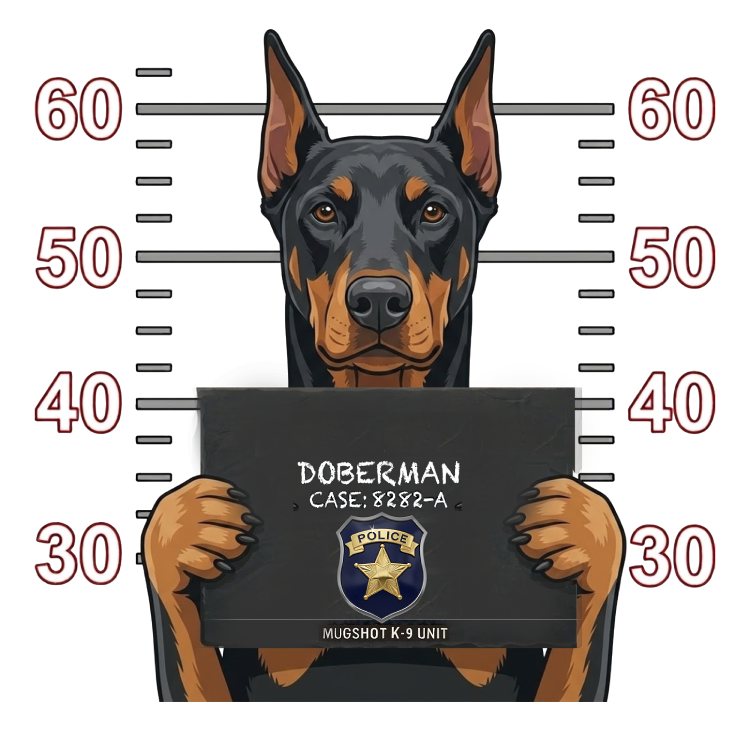 Black Doberman Mugshot – Dog Mugshots Design | MRK By Design