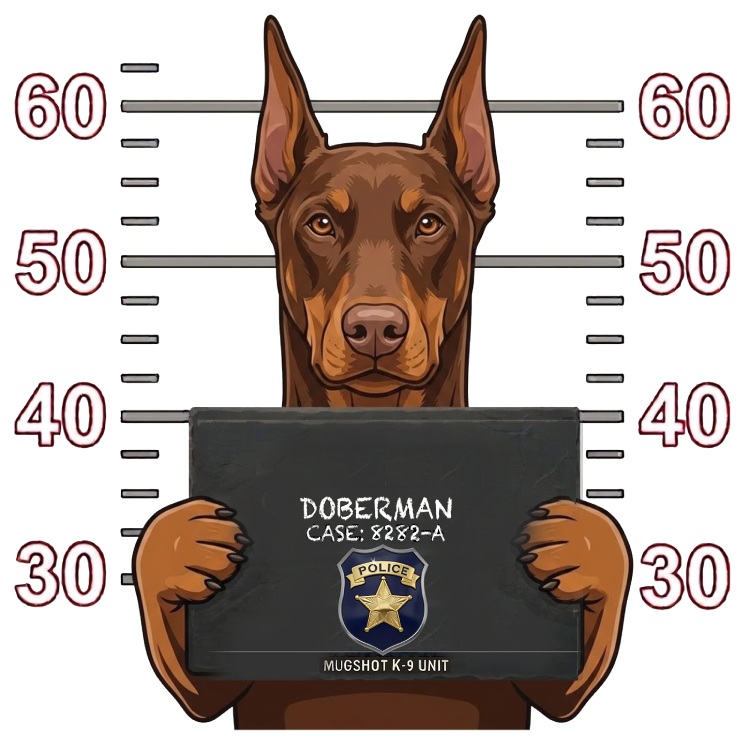 Brown Doberman Mugshot – Dog Mugshots Design | MRK By Design