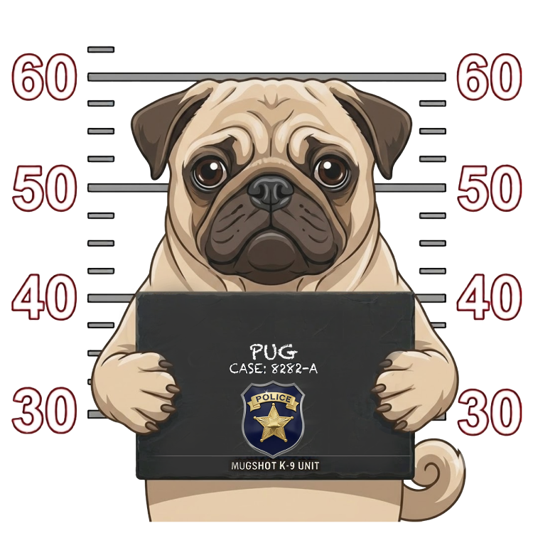 Pug Mugshot – Dog Mugshots Design | MRK By Design