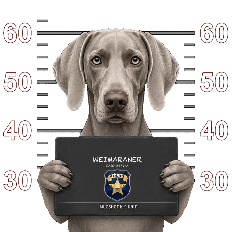 Weimaraner Mugshot – Dog Mugshots Design | MRK By Design