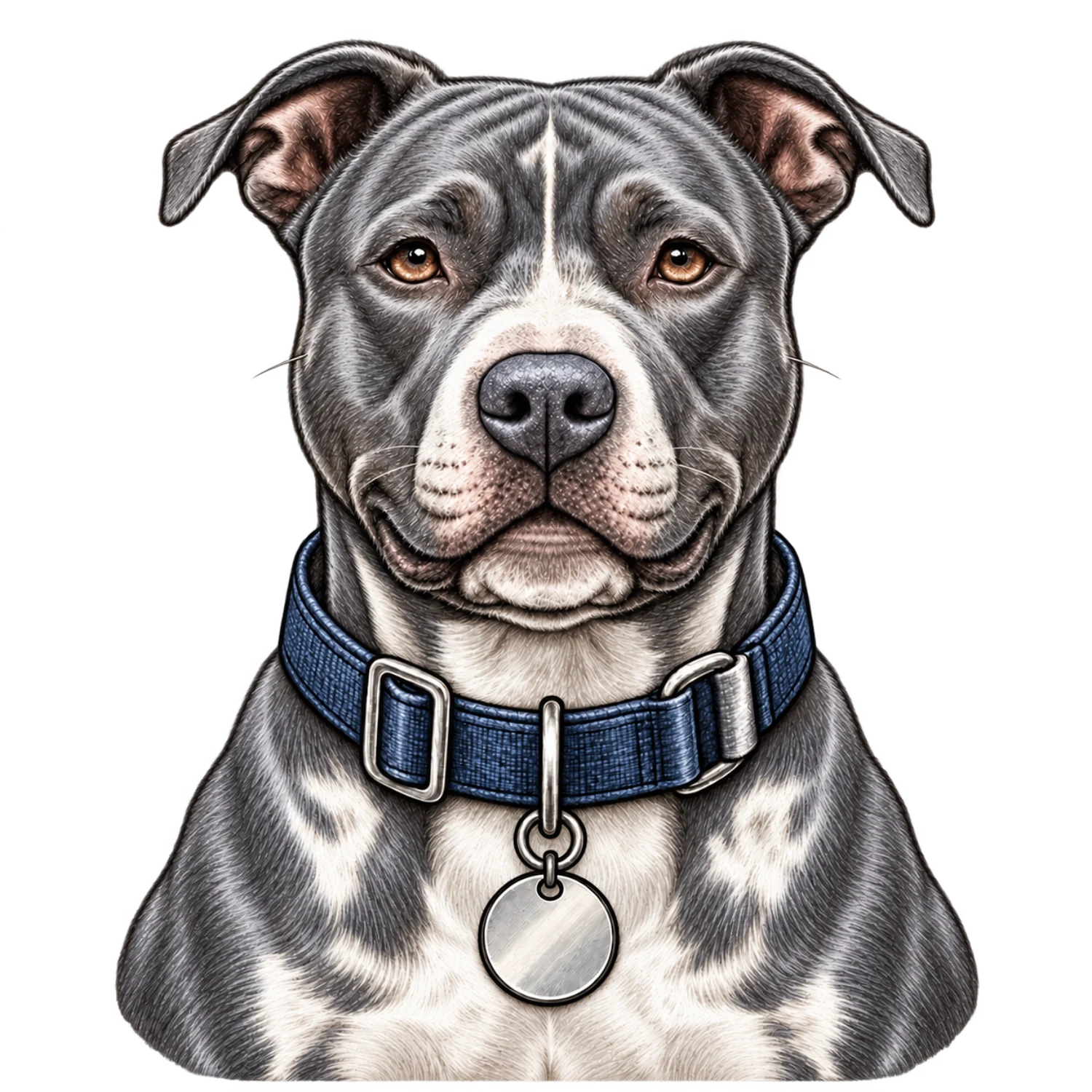Blue Gray Pitbull Color Customizable Portrait